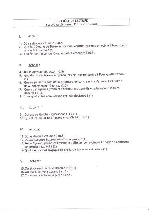 évaluation Cyrano De Bergerac 4ème Correction évaluation cyrano de bergerac